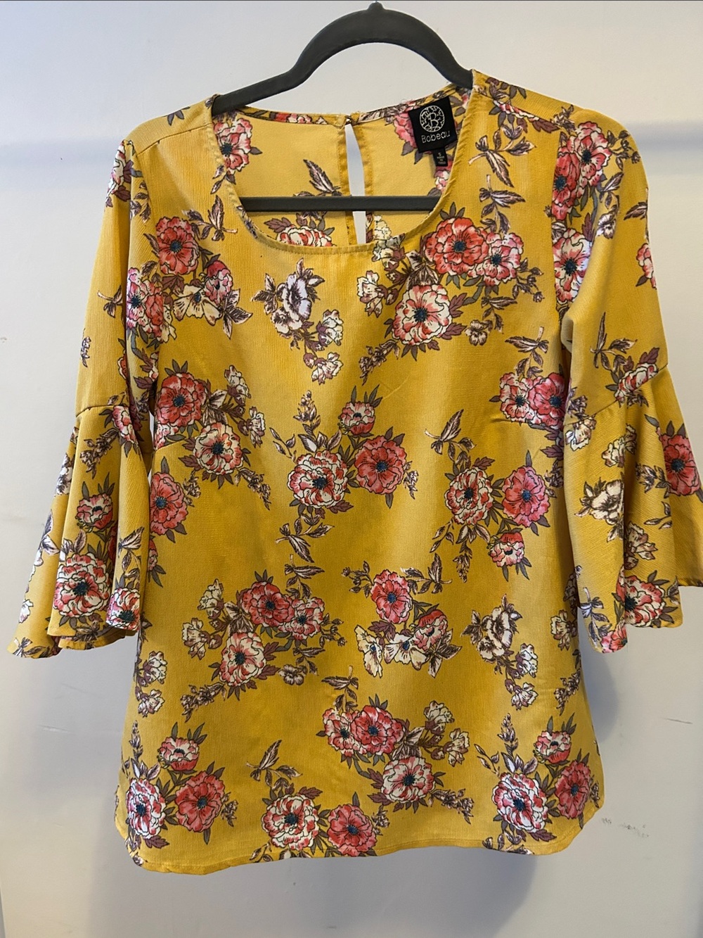 bobeau Yellow Floral Bell-Sleeve Top